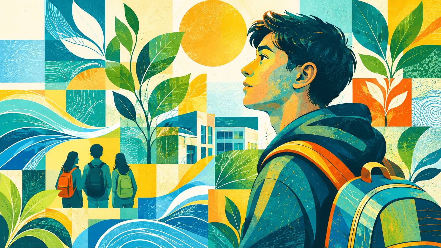 Student looking toward a school campus — a calm, safe place to speak up